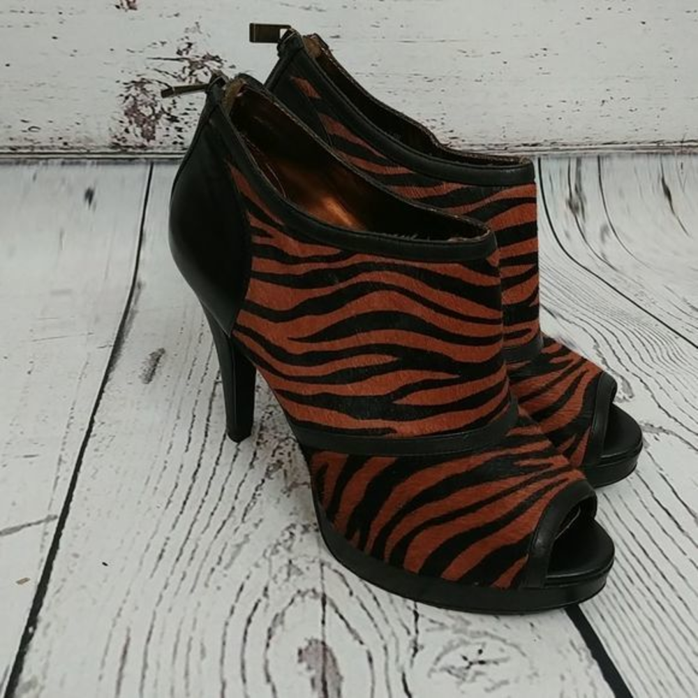 Reba Zebra Print Cow Hair‎ Heeled Booties